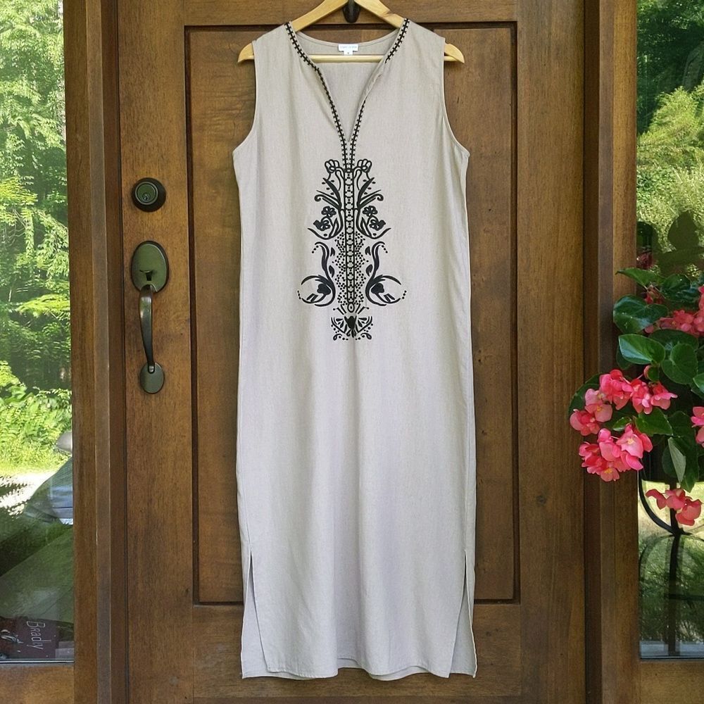 Sigrid Olsen Linen Embroidered Maxi Dress Resortw… - image 1